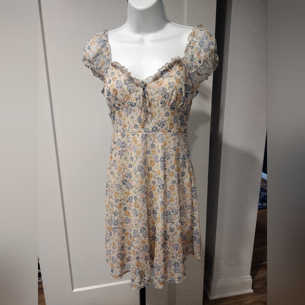 Altar'd State Floral Mesh Lined Cap Sleeve Babydoll Dress